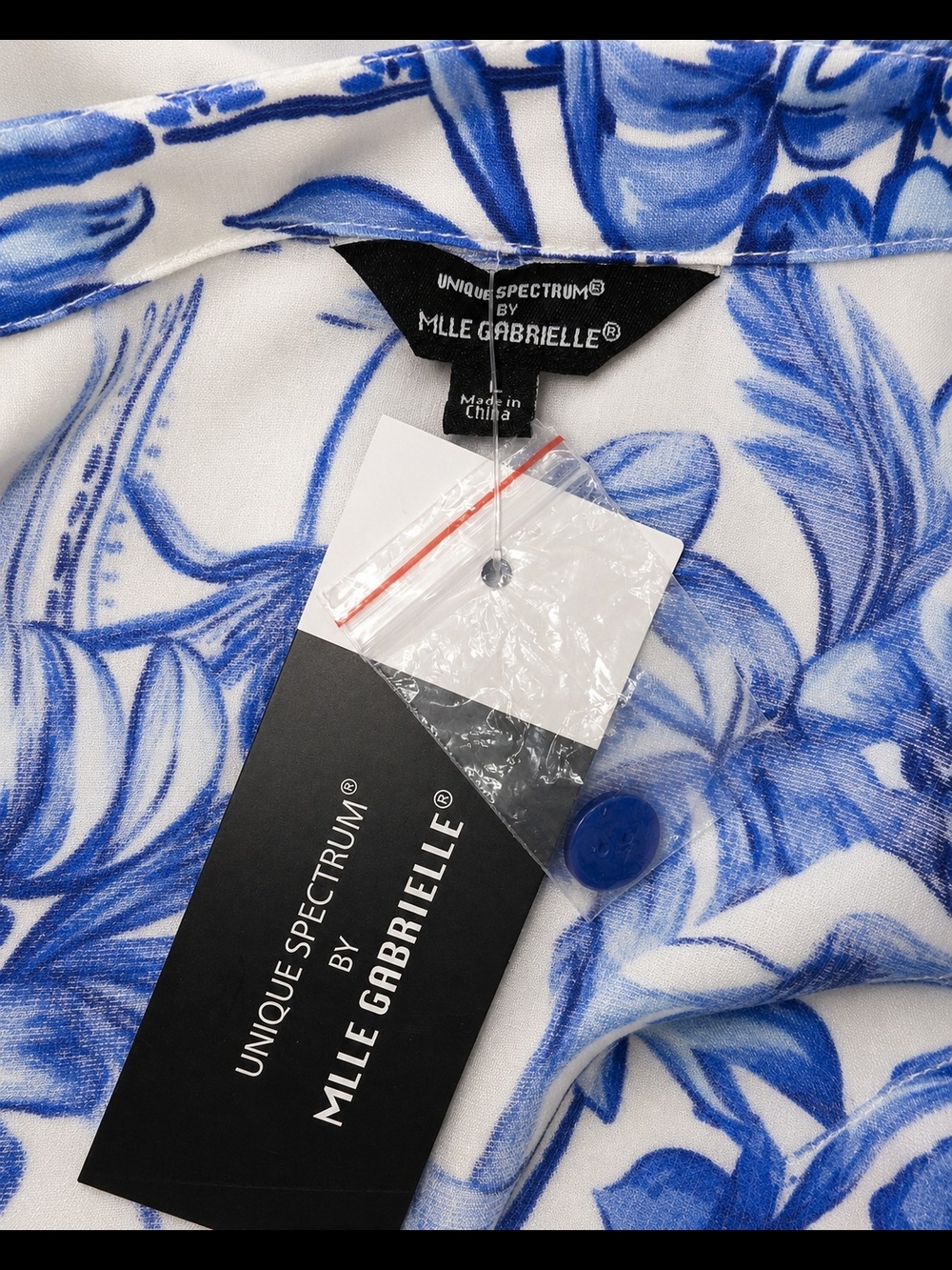 Unique Spectrum by Mille Gabrielle Blue Tropical Print Tunic Top, size M, NWT - Picture 9 of 10